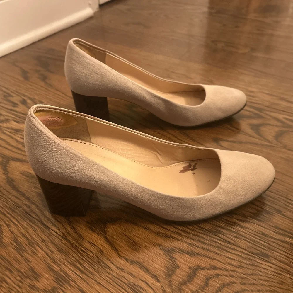 JCrew Cream Suede Block Heel Pump